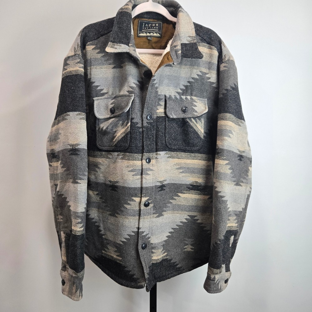 Jachs New York Mens XXL Southwestern Wool Blend Faux Sherpa Lined Shirt Jacket